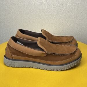 EUC LL Bean All Week Men's Brown Leather Slip On Moccasin Slipper Shoes Size 7